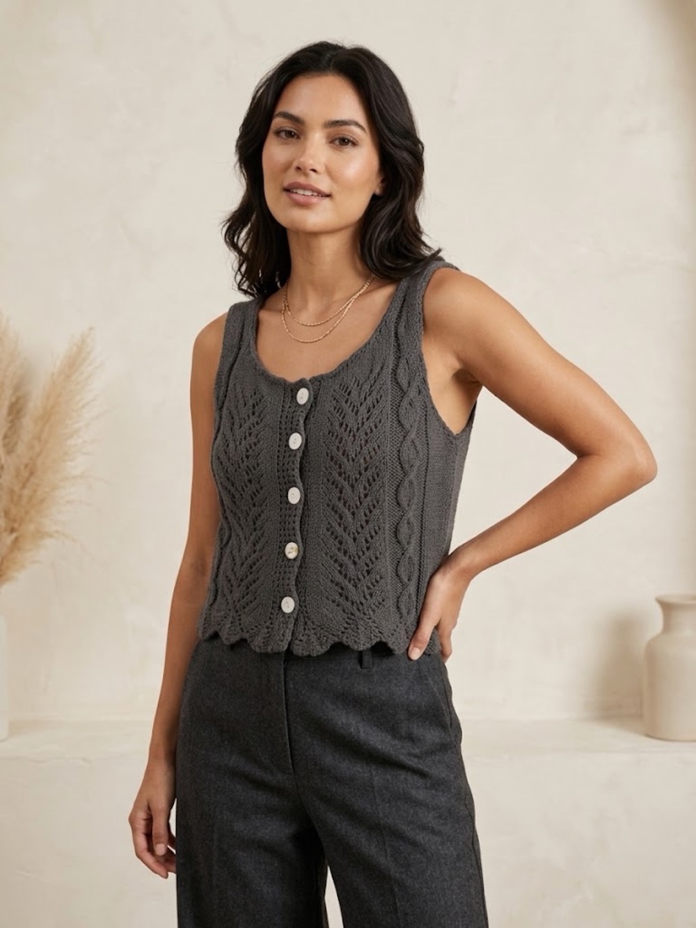 Womens Ribbed Knit Tank Top Sleeveless Vest Button Down NWT Size S